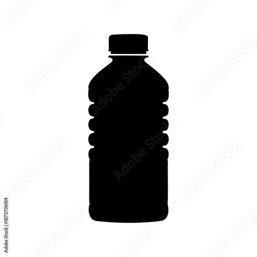 Black silhouette of a classic ribbed plastic water bottle on white