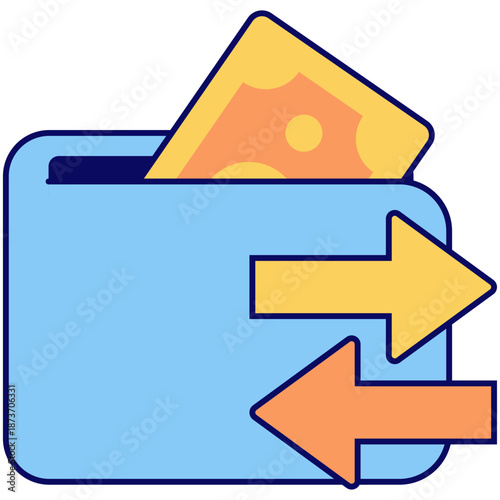 Financial concept of wallet containing money and arrows symbolizing cash flow. Ideal for finance, budgeting, investment, and business concepts.