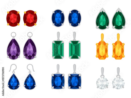Collection of Gemstone Earrings and Pendants in Various Cuts and Colors.