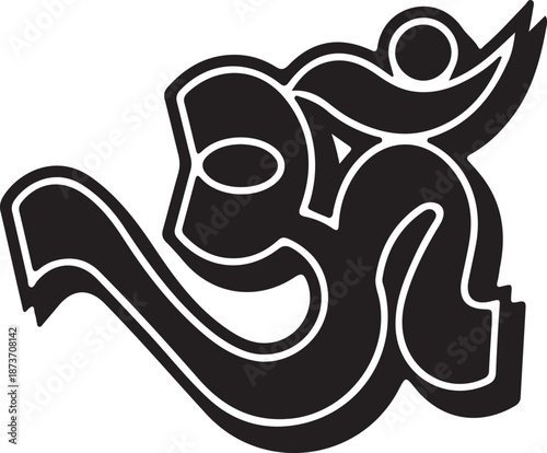 Black Om symbol on transparent background aum hindu hinduism buddhism buddhist taoism taoist sacred sound religion spiritual meditation yoga white outline vector graphic icon monochrome