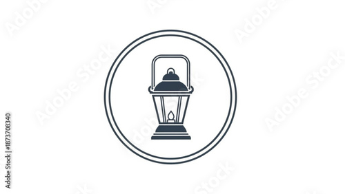 A minimalist vector graphic of a lantern in a circle, symbolizing guidance and safety.