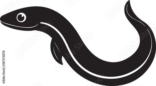 Black silhouette of an eel on transparent background fish seafood ocean sea water marine icon illustration graphic design element swimming animal wildlife nature food cuisine