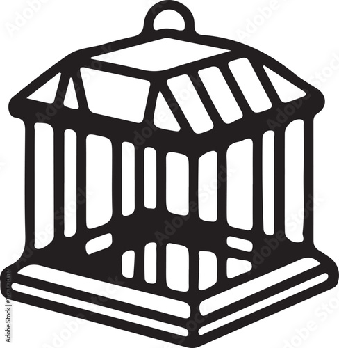 Black silhouette of a birdcage on transparent background cage bird prison enclosure aviation ornithology animal pet icon illustration graphic design clipart vector shape form outline