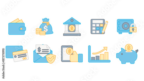 Collection of modern line icons related to finance money management accounting investment banking and financial business systems