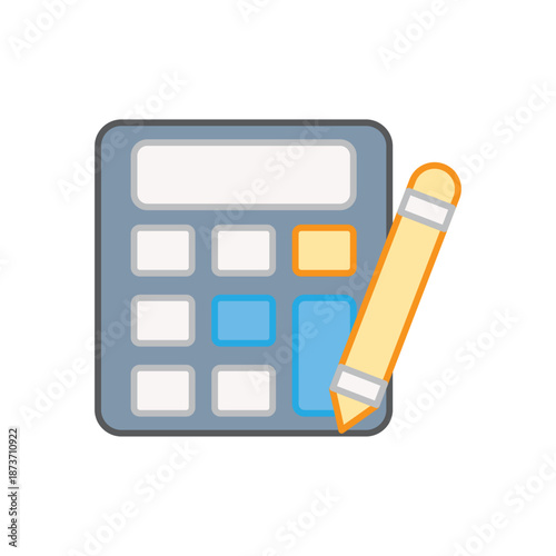A digital calculator with a pencil, representing financial planning, accounting, and math calculations