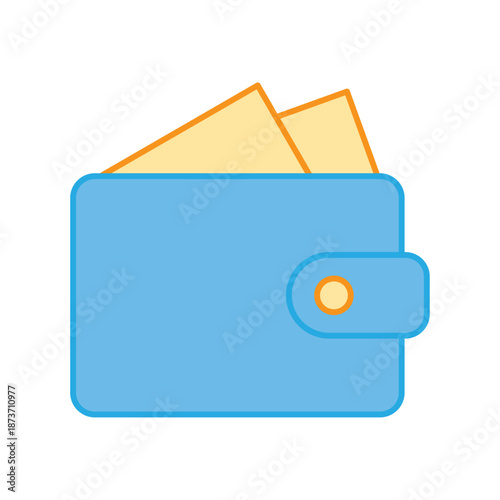 Blue wallet icon with gold paper money notes tucked inside