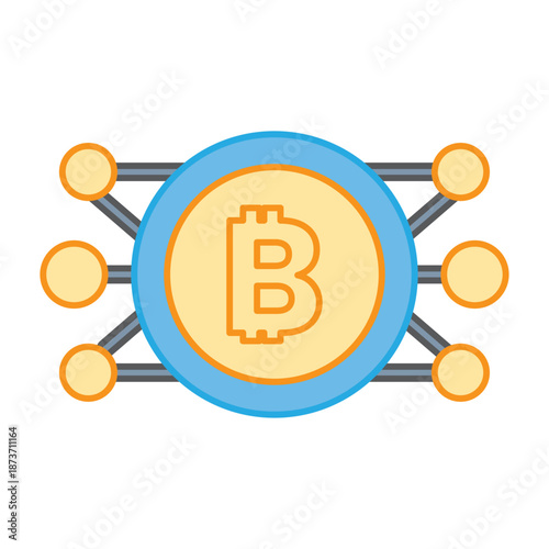 Bitcoin symbol connected to a node network representing decentralized blockchain technology