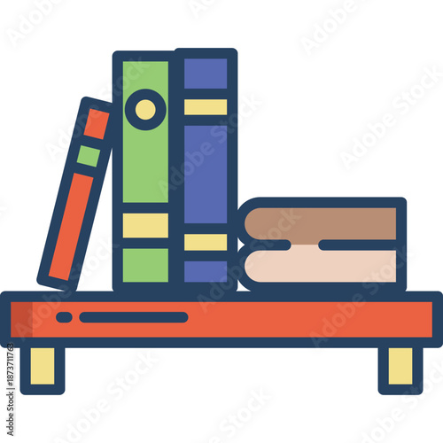Bookshelf with Stacked Books Icon