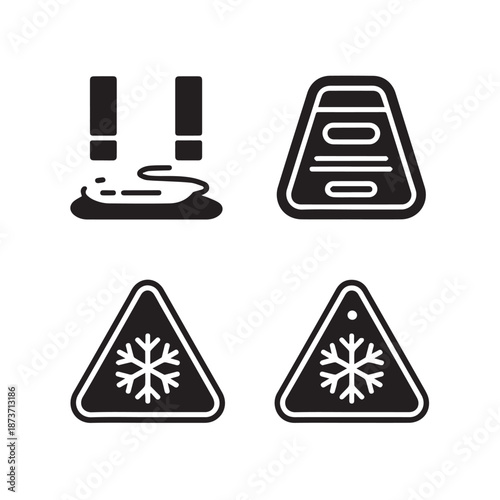 Set of slippery road icons vector illustration caution ice road winter driving cold weather safety measure seasonal danger outdoor driving ice and winter travel