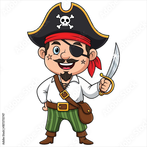 Pirate Cartoon Character Holding Sword vector illustration