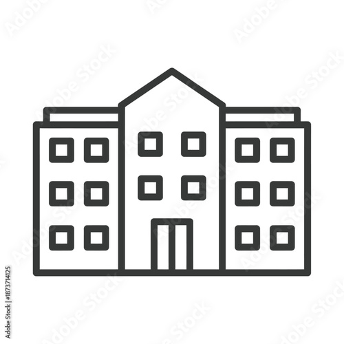 Simple line drawing of a multi story building with symmetrical window arrangement