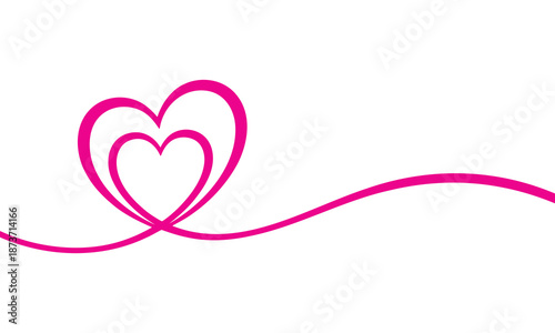A simple pink heart design with a flowing line on a white background