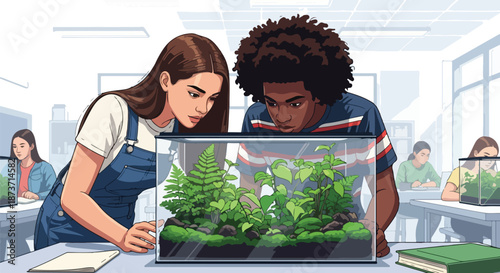 Students Learning About Plants in Terrariums During Science Class