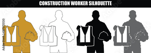 Safety First Construction Worker Silhouette Holding High Visibility Vest and Hard Hat PPE Gear