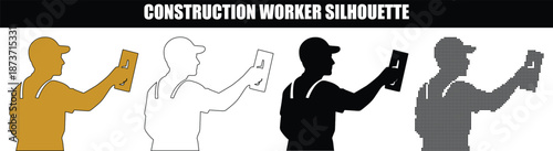 Plastering Professional Silhouette Icons Smoothing Surface with Masonry Float Tool