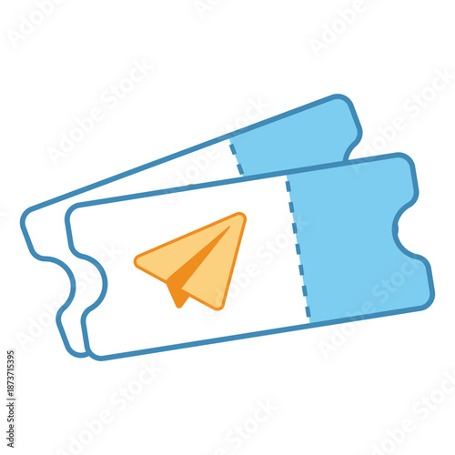 Two blue flight tickets with a paper plane symbol for air travel