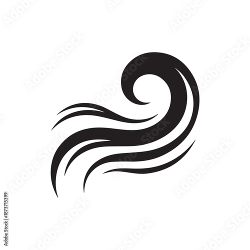Stylized wind with black wavy lines and scrolls on the right vector design for logo or decorative element with transparent background vector illustration
