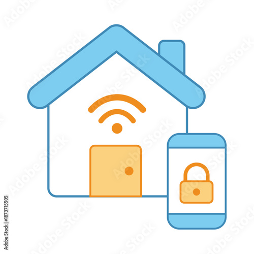A house with a Wi-Fi symbol next to a smartphone with a lock icon for remote security