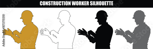 Construction Worker Silhouette Putting on Protective Gloves for Safety and Manual Labor Vector Illustration