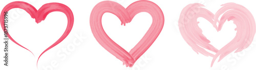 Three pink heart shapes painted with brush strokes