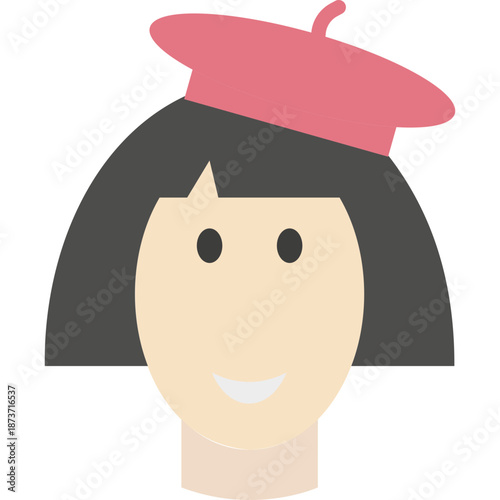 Cartoon Artist Woman with Pink Beret