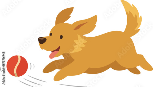 Capturing the exhilarating moment as a playful dog chases after a vibrant ball. The scene encapsulates pure canine delight and the simplicity of happiness.