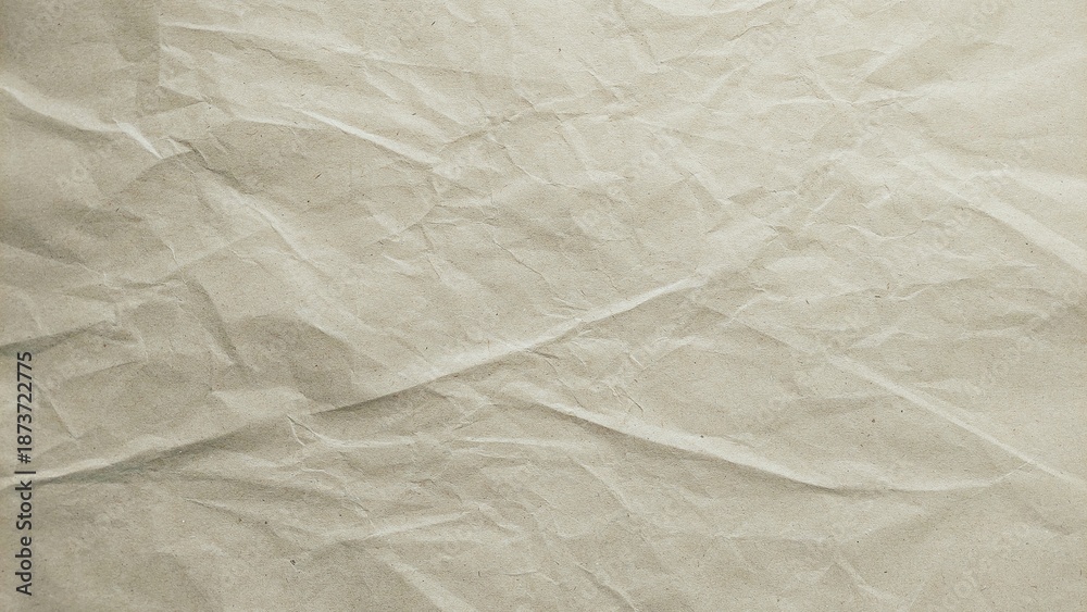 Obraz premium Crumpled cream paper texture background. Abstract recycled kraft paper surface. Vintage old paper backdrop with empty copy space.