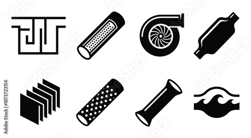 Automotive Engine Components Vector Icons Set for Car Tuning and Modification Projects