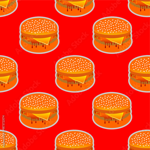 Burger seamless pattern background. Humburger or cheeseburger pattern. Burger fast food pattern background.