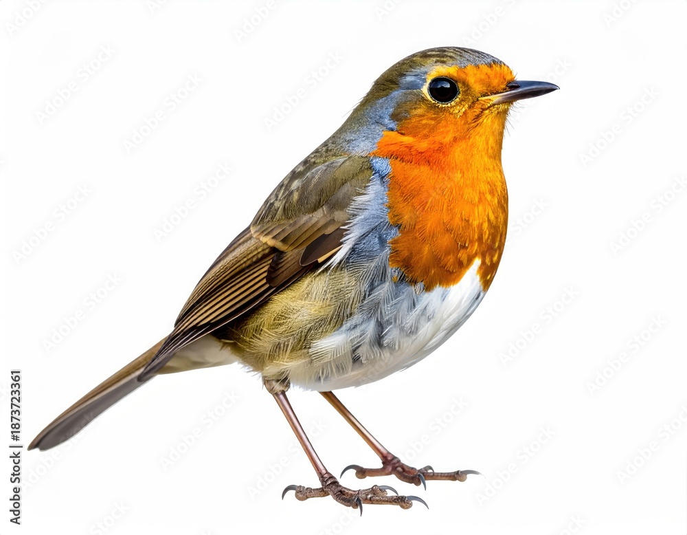 Obraz premium Portrait of a vibrant European Robin against white