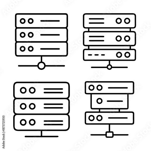 Different server icon shapes with multiple layers and network connection