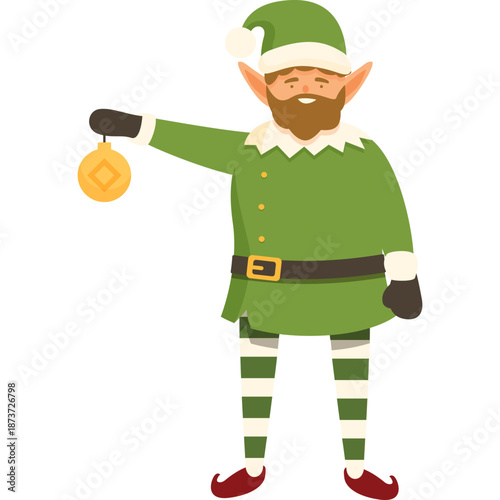 Christmas Elf Holding Ornament