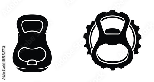 Bottle Opener Icon Set, Black Silhouette Bottle Openers isolated on white