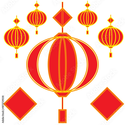 hanging Illustration background red  lanterns for new year chinese
