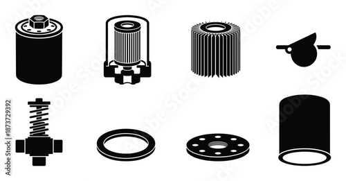 Car Oil Filter Components Vector Illustration Set