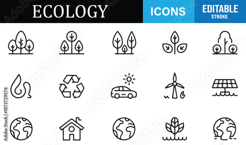 Editable ecology icons for renewable energy and climate themes