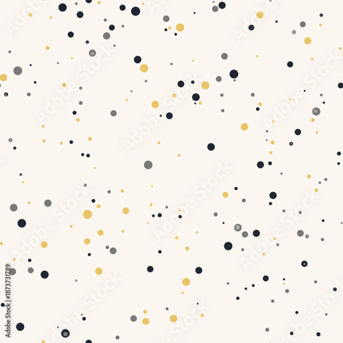 Stylish seamless pattern with black, gray, and yellow polka dots on cream background