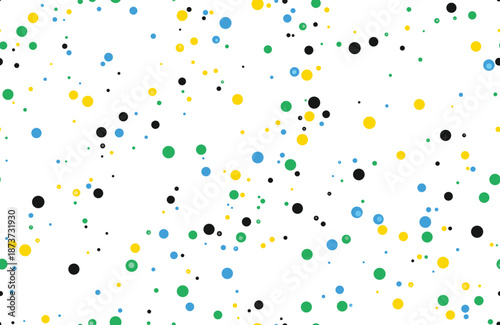 Vibrant seamless dot pattern featuring green, blue, and yellow circles scattered on white