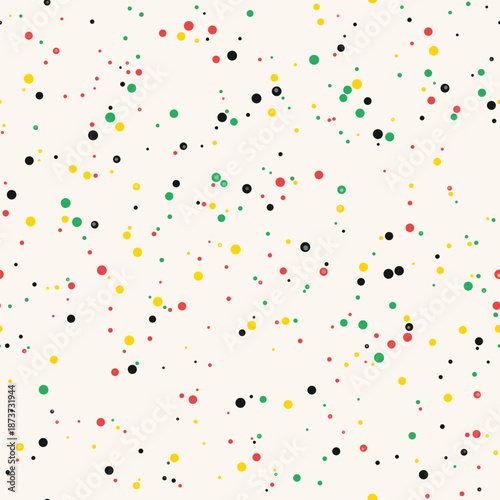 Retro style seamless pattern with scattered red, yellow, and green dots on cream background