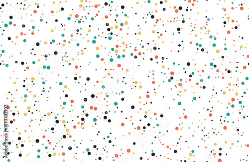 Abstract seamless vector pattern with tiny teal, orange, and yellow dots on white