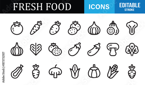 Fresh food editable vector icon set for branding and infographics
