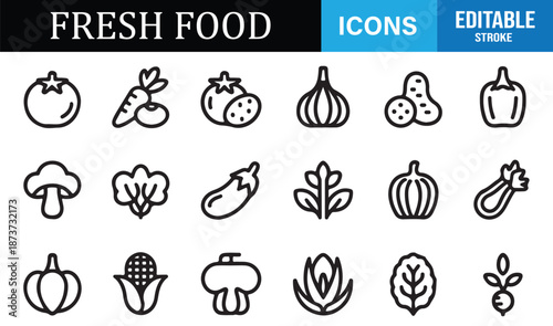 Editable fruit and vegetable icons for nutrition projects