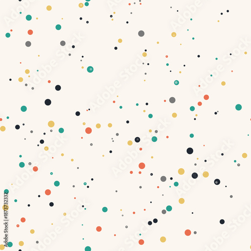 Seamless Abstract Geometric Pattern with Teal Orange and Yellow Circles on Cream