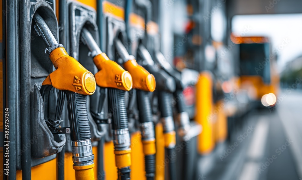 Fototapeta premium Vibrant Fuel Pump Equipment Close-Up in Retail Setting for Documentation Purposes