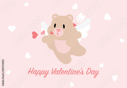 Valentine cupid bear sending kisses card