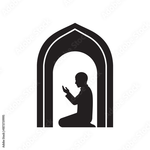 Silhouette of a Man Praying Inside a Mosque Arch Icon