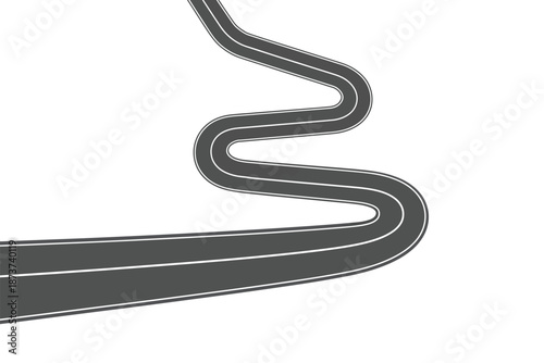 A winding road stretches out on a plain white background