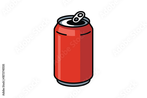 An open red soda can with a pull tab on a white background