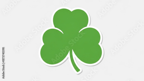 Green four leaf clover icon on white background with shadow with luck and good luck and st patricks day and shamrock and graphic design and simple design
