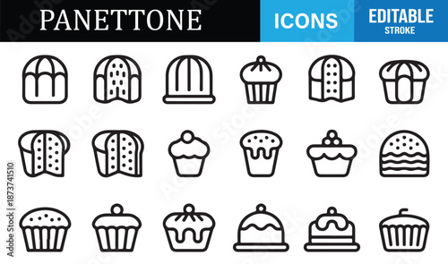 Festive panettone bread outline icons for holiday packaging